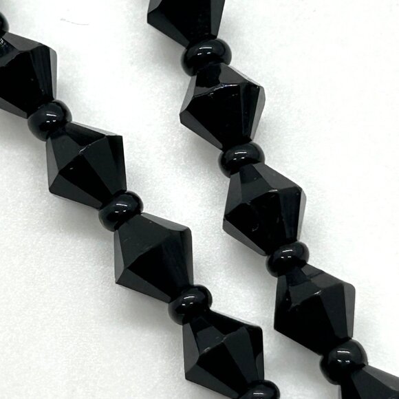 Antique Black Glass Beaded Necklace, 50 inches early 1900s  Flapper Length - Picture 7 of 13